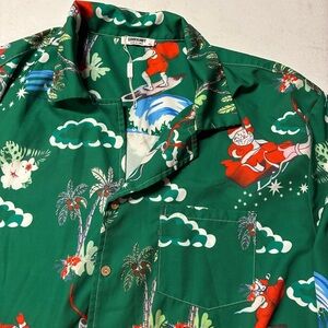 Coofandy 3XL Surfing Santa Button-Front Shirt Hawaiian Christmas Green Xmas